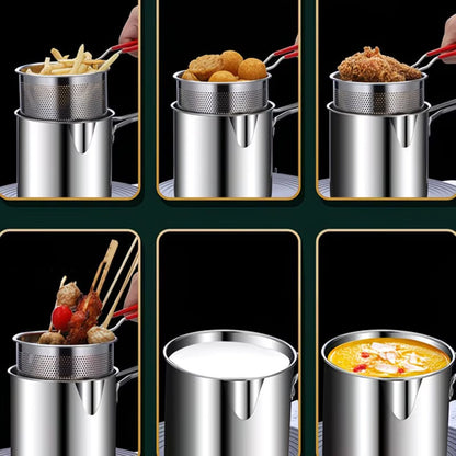 CrispyPro Stainless Steel Deep Fryer Pot with Oil Drain Basket